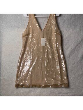 NWT A New Day Womens Medium Gold Sequin Sleeveless V-Neck Dress Lined Interior
